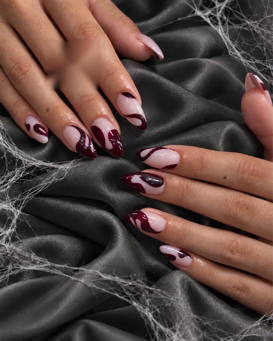 Nail đỏ rượu vang Halloween