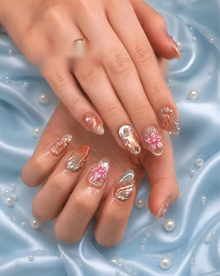Nail vỏ sò hoa hồng